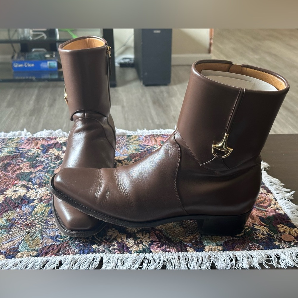 Gucci Horsebit Brown Leather Men’s Ankle Boots Size 11T 12 US - Picture 4 of 12